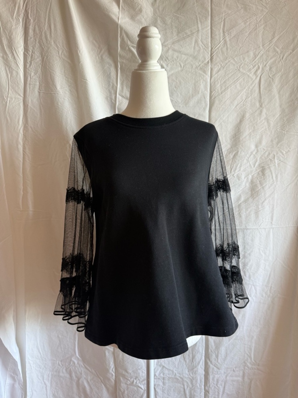 McQ by Alexander McQueen Black Mesh Lace Sleeve Sweatshirt